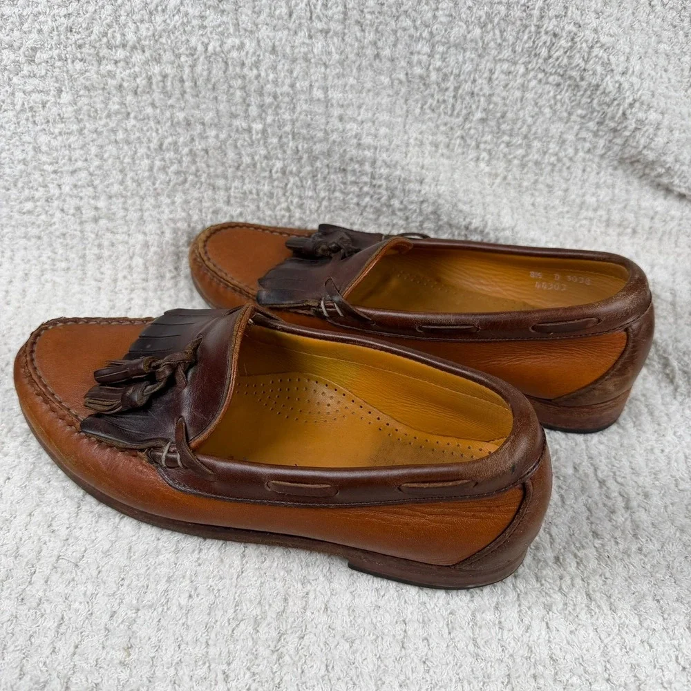Allen Edmonds Mens 8.5 D Two Tone Brown Leather Kiltie Tassel Loafers 3038